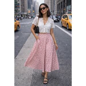 Vintage Lizsport Pink Polkadot A-Line Skirt Cottage Feminine Sz 10 (Runs Small)